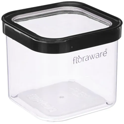 Floraware Food Safe Plastic Multiuse Square Fit-Lock Airtight Storage Jar,Containers for Kitchen Storage Set I Grocery Kitchen Container Set I Multipurpose Jar, 750 ml, set 1 BPA free, Black