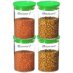 Floraware Plastic Air Tight BPA Free Stackable Round Push Multipurpose Containers For Kitchen Organizer 900ml for Rice Dal Flour Snacks Cereals Pack of 4 (Green)