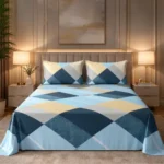 GADDA CO 300 TC Cotton Feel Premium Glace Cotton Flat Printed King Size Bedsheet with 2 Matching Pillow Covers | Super Soft & Breathable | Size – 270 x 250 cm | Flat Bedsheet King Size – Sea Blue