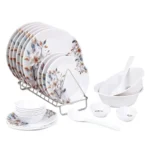 Golden Fish Melamine Printed Dinner Set 24 Pieces | BPA-Free & Dishwasher Safe | Durable & Stylish | Floral Print | Crockery Set for Dining & Gifting | Plates & Bowls for Daily Use (White & Blue)