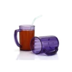 HAPPI Unbreakable Water and Juice Drinking Glass with Handle – Beer/Wine Shake Mug, Plastic PET Transparent Stylish Sharbat Glass, 400 Ml – Set of 2 (Purple)
