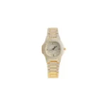 Haute Sauce Women’s The Embellished Cluster Square Watch | Gold Stainless Steel Strap | Crystal Silver Dial | One-Size | Foldover Closure | Quartz | Battery | Wrist Belt Watch for Female and Girls