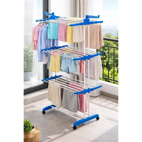 Heavy-Duty Clothes Drying Stand | Load Capacity 50 kg | Portable with Wheels | Balcony Use | Foldable Wings | Rust-Resistant Alloy Steel (Double Pole_Blue) Heavy-Duty Clothes Drying Stand | Load Capacity 50 kg | Portable with Wheels | Balcony Use | Foldable Wings | Rust-Resistant Alloy Steel (Double Pole_Blue)