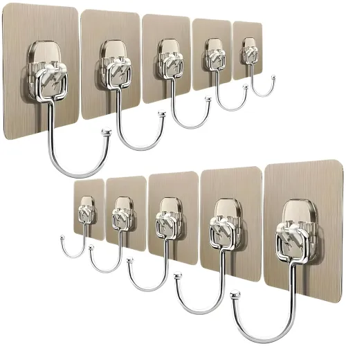 Heavy Duty Self Adhesive Wall Hooks | Waterproof PVC Sticky Hooks Stainless Steel Big Hooks for Home Storage Bathroom Kitchen | Silver Multipurpose 10KG Capacity (Golden Hook 10-pcs) Heavy Duty Self Adhesive Wall Hooks | Waterproof PVC Sticky Hooks Stainless Steel Big Hooks for Home Storage Bathroom Kitchen | Silver Multipurpose 10KG Capacity (Golden Hook 10-pcs)