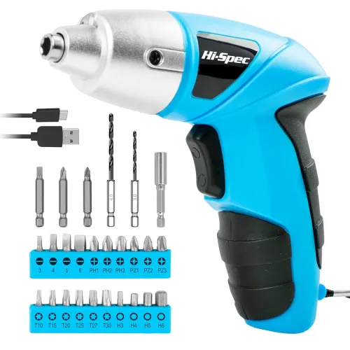 Hi-Spec Cordless Electric Screwdriver, 23 Bits LED – Blue Hi-Spec Cordless Electric Screwdriver, 23 Bits LED – Blue