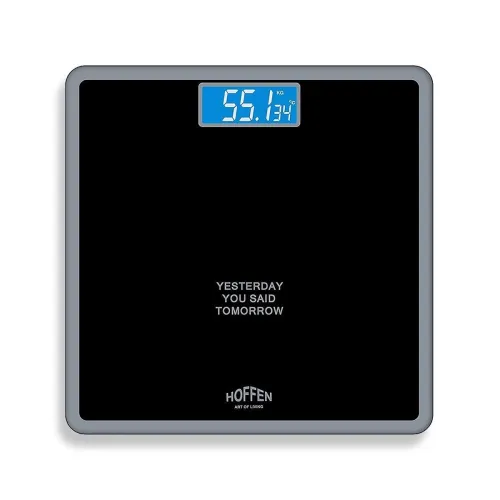 Hoffen (Made In India) Thick Tempered Glass Digital Electronic LCD Personal Body Weight Machine for Body Weight Fitness (HO-18-Black) with Two Years Warranty Hoffen (Made In India) Thick Tempered Glass Digital Electronic LCD Personal Body Weight Machine for Body Weight Fitness (HO-18-Black) with Two Years Warranty