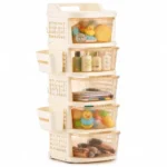 Homeor 5 Tier Plastic Storage Drawer Cabinet with Wheels, Modular Chest of Drawers Organizer with Side Basket & Handle, Storage Trolley Rack for Home, Kitchen, Bedroom, Kids Room (Ivory Transparent)