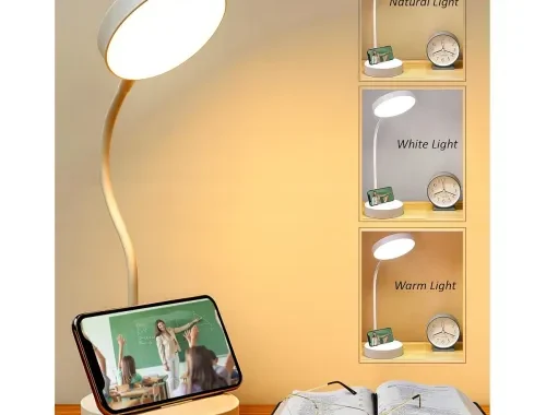 Homesake® LED Desk Lamp Rechargeable Battery Operated 3 Level Brightness Study Table Lamp for Students, White Lamp, Office Table, Night Light for Study Room | Reading Light with Mobile Stand