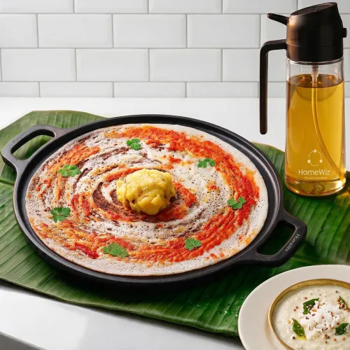HomeWiz Cast Iron Non Stick Dosa Tawa 30 cm | Free Oil Dispenser 500ml | Pre-Seasoned Cast Iron Tawa for Roti & Dosa | Big Size Cast Iron Dosa Tawa | Lifetime Usage | Works on Induction & Gas Stove HomeWiz Cast Iron Non Stick Dosa Tawa 30 cm | Free Oil Dispenser 500ml | Pre-Seasoned Cast Iron Tawa for Roti & Dosa | Big Size Cast Iron Dosa Tawa | Lifetime Usage | Works on Induction & Gas Stove