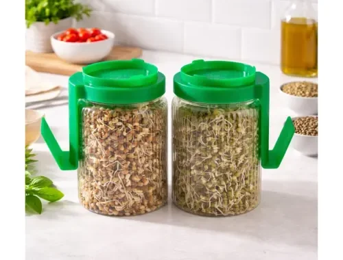 HomeWiz Sprout Maker Jar | Set of 2, 720 ml Each Sprout Jar | Plastic Container with Mesh Lid & Green Cap for Sprouting Moong, Chana, Beans & Pulses | BPA-Free, Hygienic & Reusable | 1440 ml Total
