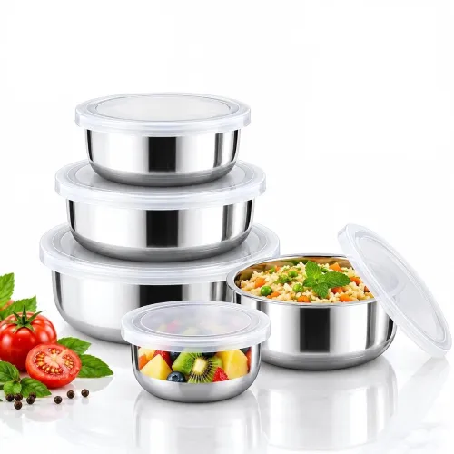 JENSONS Stainless Steel Storage Bowls with Lids | 5 Pieces | 200 ml to 1150 ml | Airtight Food Containers | Stackable Nesting Set | Silver JENSONS Stainless Steel Storage Bowls with Lids | 5 Pieces | 200 ml to 1150 ml | Airtight Food Containers | Stackable Nesting Set | Silver