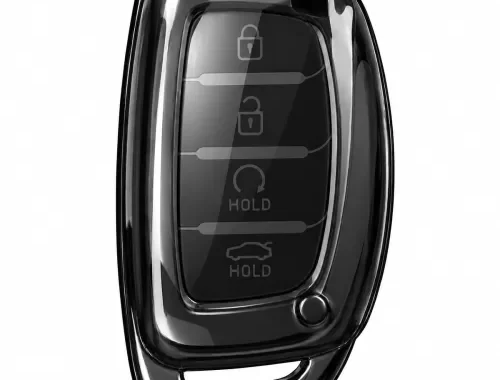 JVCV® Soft TPU Transparent Cover Compatible with Hyundai Alcazar Creta Venue i20 Tucson Elantra Car i10 Grand i20 Xcent Verna Tucson Elantra Grand i10 Nios 4 & 3 Button Smart Key (Transparent Black)