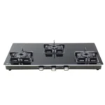 KAFF 77 cm, 3 Brass Burners Built-in Glass Cooktop | Black Toughened Glass with SS Edge Protection | Metal Knobs | | Matt Enameled Pan Support | Modular Kitchen Hob | CTQ773B