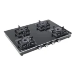 KAFF Cooktop 4 Burners 69 CM, Black Coated Brass Burners With Auto Electric Ignition, Slim Line Design, Decorative SS Moulded Strip on All Sides for Edge Protection Black | CTQ694BAI