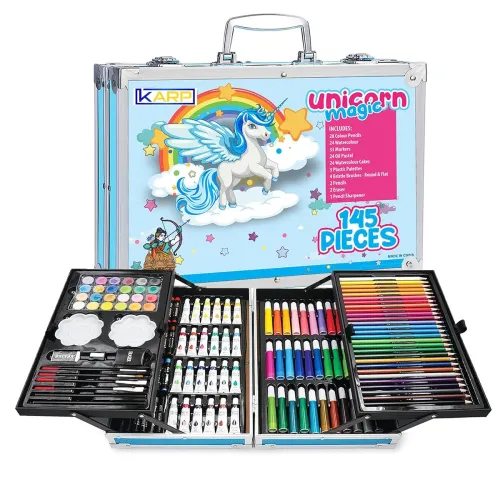 KARP Children Deluxe Art Drawing Set for Kids| Drawing & Coloring Set with Crayons, Oil Pastels, Colour Pencils, Watercolors, Sketch Pens, Brushes & Carry Case (145 Pcs Unicorn Print Art Set – Blue) KARP Children Deluxe Art Drawing Set for Kids| Drawing & Coloring Set with Crayons, Oil Pastels, Colour Pencils, Watercolors, Sketch Pens, Brushes & Carry Case (145 Pcs Unicorn Print Art Set – Blue)