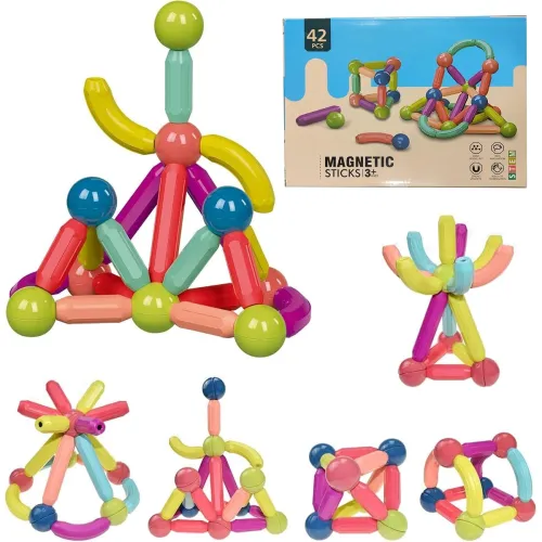 Kiditos DIY STEM Magnetic Sticks and Balls Building Blocks Toy for Kids, Magnetic Balls and Rods Set Kids Montessori Toys Stacking Toys for Kids Age 3+ Years (42 Pcs), Multi