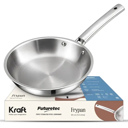 Kraft- follow your imagination Futuretec Triply Stainless Steel Cookware Frypan – 1.2 Litre, 20 Cm / 2.5 Mm Thick/Fry Pan For Roti, Omelette, Chilla/Induction And Gas Base / 5 Year Warranty Kraft- follow your imagination Futuretec Triply Stainless Steel Cookware Frypan – 1.2 Litre, 20 Cm / 2.5 Mm Thick/Fry Pan For Roti, Omelette, Chilla/Induction And Gas Base / 5 Year Warranty