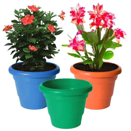 Kuber Industries Solid 2 Layered Plastic Flower Pot|Gamla for Home Decor,Nursery,Balcony,Garden,6\’x5\’,Pack of 3 (Orange & Green & Blue) Kuber Industries Solid 2 Layered Plastic Flower Pot|Gamla for Home Decor,Nursery,Balcony,Garden,6\’x5\’,Pack of 3 (Orange & Green & Blue)