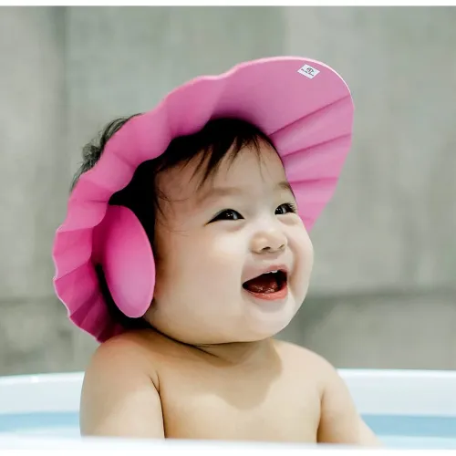 Kuber Industries Silicone Baby bath Shower Cap with Adjustable Snapbutton | Bath Visor hat Eye and Ear Wash Protection for Baby, Toddler & Kids | Pink