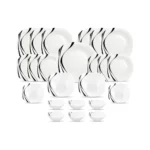 La Opala Diva Quadra Collection Opal Glass Crockery | for Family of 6 | Dinner Set 23 pcs Midnight Black | Square Plates & Bowls for Dining | Microwave Safe | 100% Vegetarian | Extra Strong | White