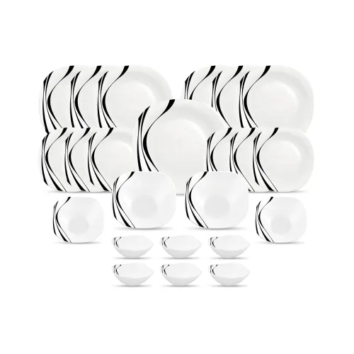 La Opala Diva Quadra Collection Opal Glass Crockery | for Family of 6 | Dinner Set 23 pcs Midnight Black | Square Plates & Bowls for Dining | Microwave Safe | 100% Vegetarian | Extra Strong | White La Opala Diva Quadra Collection Opal Glass Crockery | for Family of 6 | Dinner Set 23 pcs Midnight Black | Square Plates & Bowls for Dining | Microwave Safe | 100% Vegetarian | Extra Strong | White