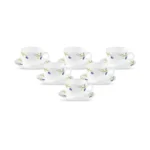 La Opala Diva, Pearl Collection Opal Glass Crockery | Cup & Saucer, Set of 12 | Turquoise Trims, 160 ml | for Tea & Coffee | Microwave Safe | 100% Vegetarian | Extra Strong | Super Light | Super White
