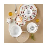 Larah by Borosil Silk Series Bali Opalware Dinner Set with Steel Spoon | 41 Pcs for Family of 6 | Microwave & Dishwasher Safe | Bone-Ash Free | Crockery Set for Dining & Gifting | Plates & Bowls