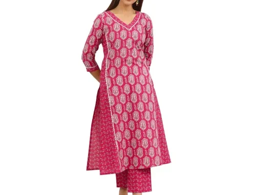 Libas Printed Pure Cotton Straight Kurta with Trouser Suit