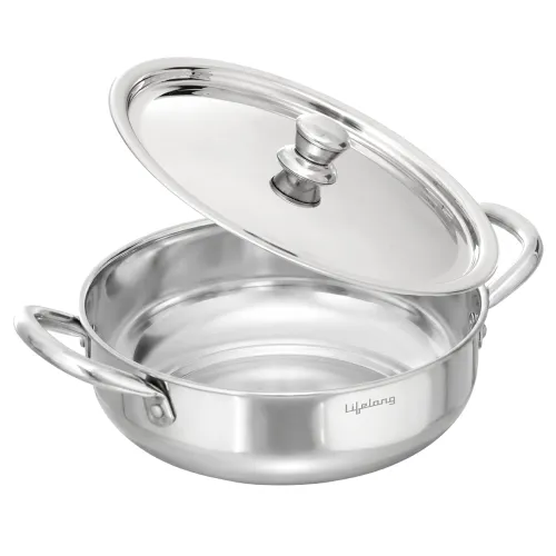 Lifelong Stainless Steel Kadhai with Lid | 22 Cm, 2.2L | Induction Bottom, Riveted Handle, Durable Build, Even Heating, Scratch-Free, Dishwasher Safe | Ideal for Curries, Gravies & Deep Frying Lifelong Stainless Steel Kadhai with Lid | 22 Cm, 2.2L | Induction Bottom, Riveted Handle, Durable Build, Even Heating, Scratch-Free, Dishwasher Safe | Ideal for Curries, Gravies & Deep Frying