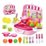 LONGMIRE Kids Kitchen Play Set in Carry Case | Pretend Cooking Toy with Pots | Fruits | Utensils & Stove | Portable Suitcase KitchenToy for Girls & Boys 3+ Years