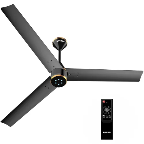 LUKER JVLuker USA Crown 1200mm BLDC Ceiling Fans with Remote, BEE 5 star Rated Energy Saving Ceiling Fan for Living Room, High Air Delivery with LED Indicators, Black-Black-Gold