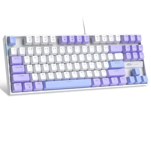 MageGee 75% Mechanical Gaming Keyboard, Red Switch, LED Blue Backlit, 87 Keys Compact TKL Wired Computer Keyboard for Windows Laptop PC Gamer – White/Purple MageGee 75% Mechanical Gaming Keyboard, Red Switch, LED Blue Backlit, 87 Keys Compact TKL Wired Computer Keyboard for Windows Laptop PC Gamer – White/Purple