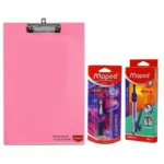 Maped StudyMate Exam Kit-Set of 3 |9pcs Compass Set with MDF Pastel Color Clipboard & Fountain Pen | Complete Study Set for School Exams & Students| Ideal for Drawing, Drafting & Writing Essentials