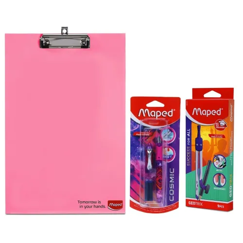Maped StudyMate Exam Kit-Set of 3 |9pcs Compass Set with MDF Pastel Color Clipboard & Fountain Pen | Complete Study Set for School Exams & Students| Ideal for Drawing, Drafting & Writing Essentials Maped StudyMate Exam Kit-Set of 3 |9pcs Compass Set with MDF Pastel Color Clipboard & Fountain Pen | Complete Study Set for School Exams & Students| Ideal for Drawing, Drafting & Writing Essentials