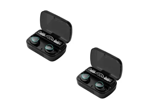 MB Star TWS M10 Bluetooth V5.1 in-Ear Wireless Earbuds with Upto 4 Hours Playback Stereo with Charging Power Bank Case Waterproof Bluetooth Earphones with Mic, Noise-Cancellation – Pack of 2, Black
