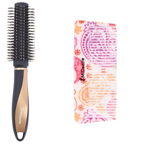 Midazzle Premium Round Hair Brush and Floral Comb Set, 2 Pieces, Travel-Friendly Beauty Tools Midazzle Premium Round Hair Brush and Floral Comb Set, 2 Pieces, Travel-Friendly Beauty Tools
