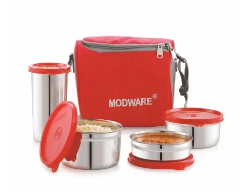 MODWARE King Meal Stainless Steel Lunch Box Set with Insulated Carry Bag, Leakproof Containers, and Juice Tumbler – Ideal for Office, School, and Travel (Red)