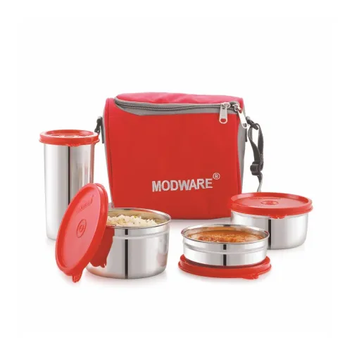 MODWARE King Meal Stainless Steel Lunch Box Set with Insulated Carry Bag, Leakproof Containers, and Juice Tumbler – Ideal for Office, School, and Travel (Red)