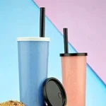 Multipurpose Juice Bottle with Straw- Unbreakable Shaker Glass with Wooden Straw and Airtight Lid for Coffee, Juice, and Smoothies for Home, Office, Restaurant, Cafe &Travel Sipper Bottle