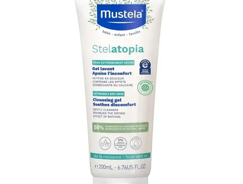Mustela Stelatopia Cleansing Gel with Sunflower Oil – 200ml | Tear-Free Baby Cleanser for Face & Body | Enriched with Natural Avocado Perseose | Gentle, Hypoallergenic Baby Wash | Made in France