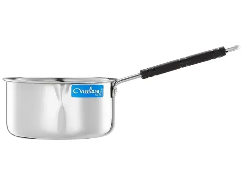 Neelam Stainless Steel 12, 22 Guage, Sauce Pan (2.0 ltrs), Wire Handle, Induction Bottom, Ideal for Induction, Gas Stove, Cermaic & Electro, Serving & Cooking Purpose, Ideal for Sauces, Soups, Sliver