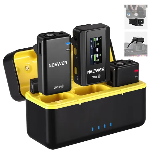NEEWER CM28 Wireless Lavalier Microphone System with Charging Case, 1 Click Noise Canceling, 4GB Storage for 9Hrs of 48KHz 16 Bit Uncompressed Audio Lapel Mic Compatible with iPhone/Android/PC/Camera NEEWER CM28 Wireless Lavalier Microphone System with Charging Case, 1 Click Noise Canceling, 4GB Storage for 9Hrs of 48KHz 16 Bit Uncompressed Audio Lapel Mic Compatible with iPhone/Android/PC/Camera