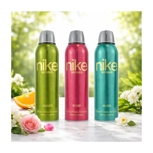 Nike Women Deodorant Spray Combo (Amber + Rose + Musk) – 200ml Each | Pack of 3 Long Lasting Body Spray | Odour Control & Freshness | Deo for Women Nike Women Deodorant Spray Combo (Amber + Rose + Musk) – 200ml Each | Pack of 3 Long Lasting Body Spray | Odour Control & Freshness | Deo for Women