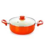 Nirlon Non Stick Induction Casserole with Glass Lid, 2.6 Liter, Orange