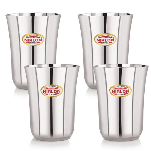 NIRLON Stainless Steel Satyam Heavy Gauge Glass Set of 4, 300ml NIRLON Stainless Steel Satyam Heavy Gauge Glass Set of 4, 300ml