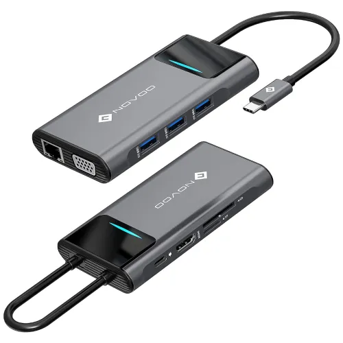 NOVOO 9in1 Pro USB C Multiport Laptop Dock, Dark Grey