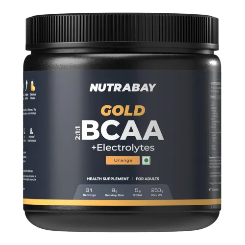 Nutrabay Gold BCAA 2:1:1 with Electrolytes 5000 mg Vegan BCAAs per Serving – Pre/Post Workout Energy Drink for Muscle Build Up, Faster Recovery – Tested for Purity – No Banned Substances– 250g, Orange Nutrabay Gold BCAA 2:1:1 with Electrolytes 5000 mg Vegan BCAAs per Serving – Pre/Post Workout Energy Drink for Muscle Build Up, Faster Recovery – Tested for Purity – No Banned Substances– 250g, Orange