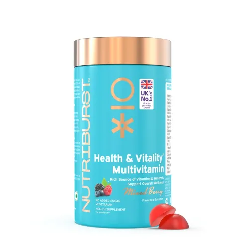 Nutriburst Multivitamin Gummies for Men and Women | Boosts Immunity, Energy & Overall Wellness | Vitamins A, B, C, D, E & Biotin | No Added Sugar | Health & Vitality | Mixed Berry Flavor | 100% Vegetarian | 60 Gummies Nutriburst Multivitamin Gummies for Men and Women | Boosts Immunity, Energy & Overall Wellness | Vitamins A, B, C, D, E & Biotin | No Added Sugar | Health & Vitality | Mixed Berry Flavor | 100% Vegetarian | 60 Gummies