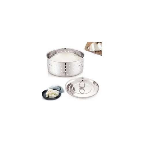 PANCA Stainless Steel Paneer Maker Mould Medium Size, Paneer Press With Lid, Tofu Press Mould Maker, Whey Seperator (Round, 500Ml Capacity),Silver