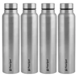 PEARLPET F10 Single Wall Stainless Steel Water Bottle,1L, Silver, Pack of 4 (Matt Finish)